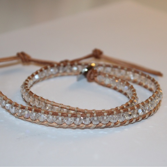 Crystal Bracelet with Brown Leather Trim - Picture 2 of 4